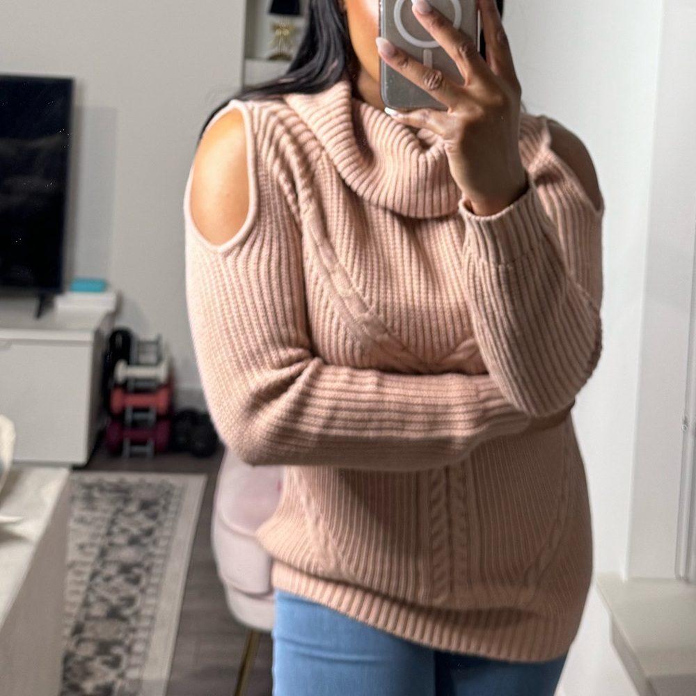 Cold Shoulder Cowl Neck Knit Sweater